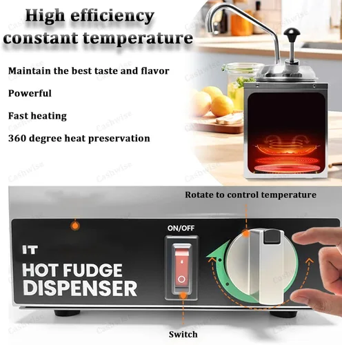 Miniatura 3 de Dispensador de queso nacho con bomba, calentador de temperatura ajustable, chocolate caliente comercial, calentador eléctrico de mantequilla de maní