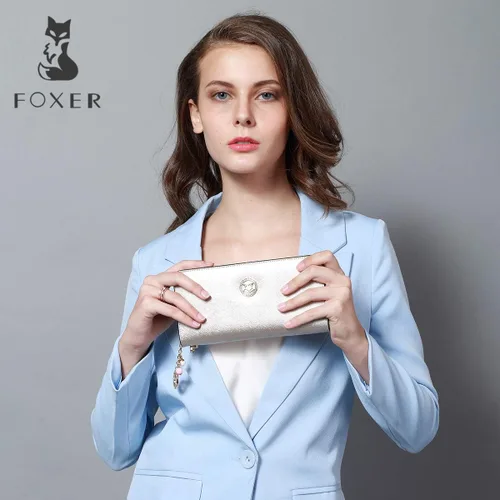 Miniatura 7 de FOXER - Billetera de piel para mujer con dos divisiones tarjetero y correa para la muñeca