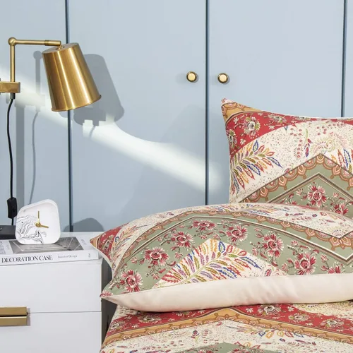 Miniatura 8 de DaDalogy Bedding - Sábana encimera botánica floral solo con 2 fundas de almohada, patrón de filigrana de cachemira cheurón bohemio, colorido, rojo
