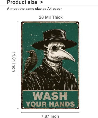 Miniatura 7 de ALKB Decoración Gótica del Doctor de la Peste para el Baño 8x12" – "LAVATE LAS MANOS" – Decoración de Terror Gótico, Recordatorio de Lavado de Manos
