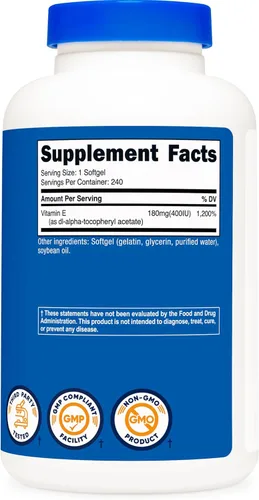 Miniatura 5 de Nutricost Vitamina E 400 UI, 240 Cápsulas de gelatina blanda - Sin gluten, sin OMG