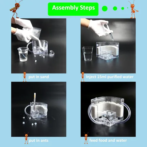 Miniatura 7 de EXBEPE Granja de Hormigas en Arena con Tubos Conectores, Hábitat Vivo de Hormigas, Kit de Ecosistema de Colonia en Terrario para Niños para Estudiar