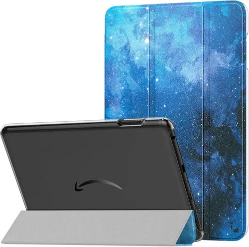 MoKo Funda para tableta Amazon Kindle Fire HD 8 y 8 Plus (12/10ª generación, 2022/2020), funda de piel sintética con soporte triple y carcasa azul