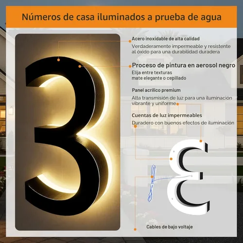 Miniatura 3 de Números de Casa Personalizados LED para Exterior con Iluminación, Números Grandes Personalizados con Energía Solar Retroiluminados, Números