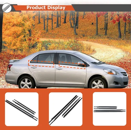 Miniatura 6 de Labwork 4 piezas de burlete de goma para ventana de repuesto para Toyota Yaris Sedan 2007-2016 68160-52150 68210-52150 68230-52130 68180-52130