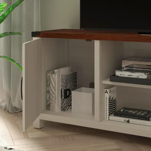Miniatura 6 de BizChair Moderno soporte de TV con puerta de granero, centro de entretenimiento gris lavado de 59 pulgadas, para televisores de hasta 65 pulgadas