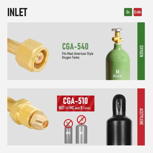 Miniatura 4 de RX WELD Reguladores de oxígeno y acetileno CGA540 y CGA510- Compatible con corte de antorcha de gas de soldadura estilo V, mango en T