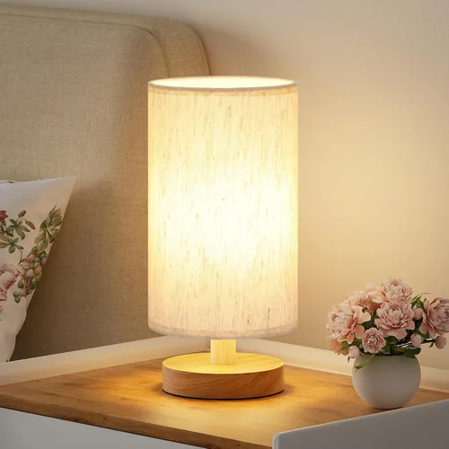 Fenmzee Lámpara de mesa pequeña para dormitorio, control en línea, lámpara de noche con bombilla LED A15 de 3000 K, fácil montaje (pantalla crema,