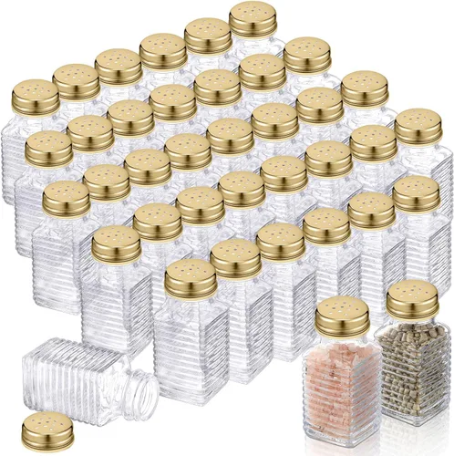 Miniatura 16 de Bokon Juego de 48 cocteleros de vidrio para sal con tapas de acero inoxidable de 2.7 oz, coctelero pequeño para especias para cocina, restaurantes