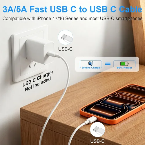 Miniatura 3 de Cable USB C a USB C de 3 pies para iPhone 17/16/15, cargador de carga rápida tipo C a tipo C, cable de alimentación para Apple 17/17 Pro/17 Pro