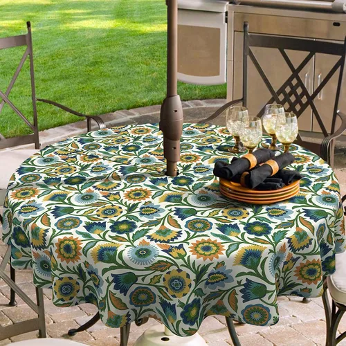 Miniatura 25 de Mantel redondo para exteriores e interiores con cremallera de agujero para paraguas, funda decorativa para mesa circular para jardín del hogar, 60