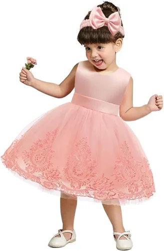 Miniatura 5 de CMMCHAAH - Vestidos de fiesta y concurso, con encaje y bordado, con lazo, tutú y diadema, para bebés y niñas, tallas 0-6T