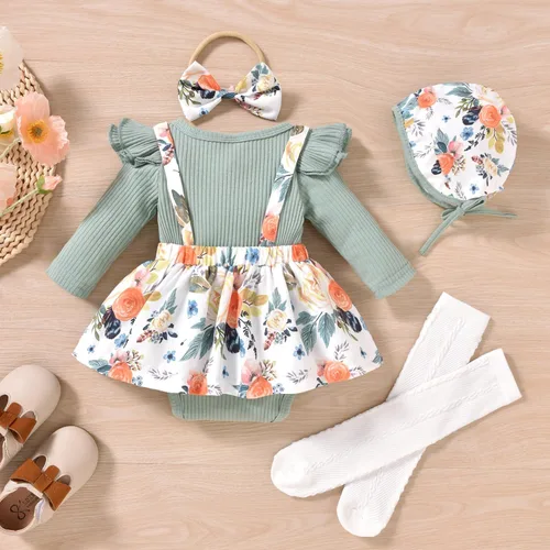 Miniatura 80 de Unutiylo Ropa de bebé recién nacida prematura con tirantes, traje de otoño e invierno, traje de manga larga con volantes
