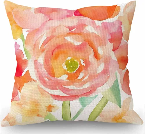 Miniatura 7 de Swono Funda de almohada de flores y hojas rosas, funda de almohada con patrón floral de acuarela, funda de almohada de arpillera de flores y rosas