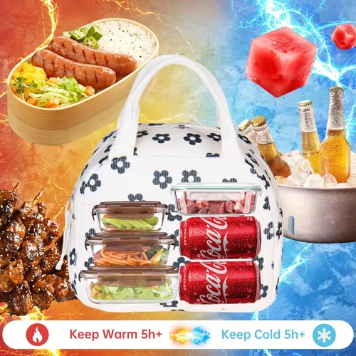 Miniatura 3 de Bolsa de almuerzo para mujeres, hombres y niñas, grandes y lindas bolsas de almuerzo de corduroy - Caja de almuerzo aislada reutilizable