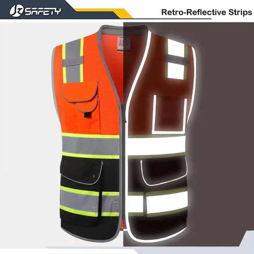 Miniatura 3 de JKSafety - Chaleco de seguridad de alta visibilidad con 9 bolsillos, chaleco reflectante de malla de alta visibilidad para hombres y mujeres, cuello