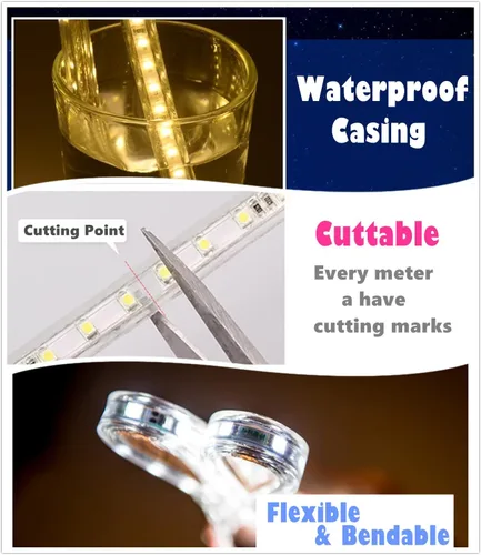 Miniatura 3 de Tira de luz LED de color blanco, AC 110-120V Flexible/Resistente al agua/Función de múltiples modos/Regulable SMD5050 Tira de luces LED de neón