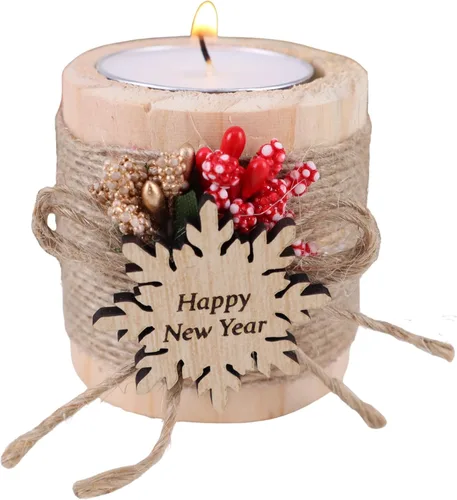 Miniatura 16 de HTF Paquete de 10 Decoraciones Navideñas Portavelas de Madera para Velas de Té, Regalo para Compañero de Trabajo, Feliz Año Nuevo, Velas de Navidad