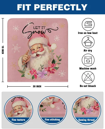 Miniatura 6 de Juego de 4 fundas para sillas de comedor con diseño de Papá Noel rosa para silla botánica, fundas extraíbles para sillas de cocina, fundas Papá Noel