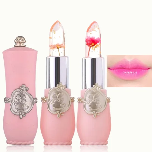 2 lápices labiales de gelatina de flores de cristal, lápiz labial transparente con flor en el interior, bálsamo labial teñido que cambia de color