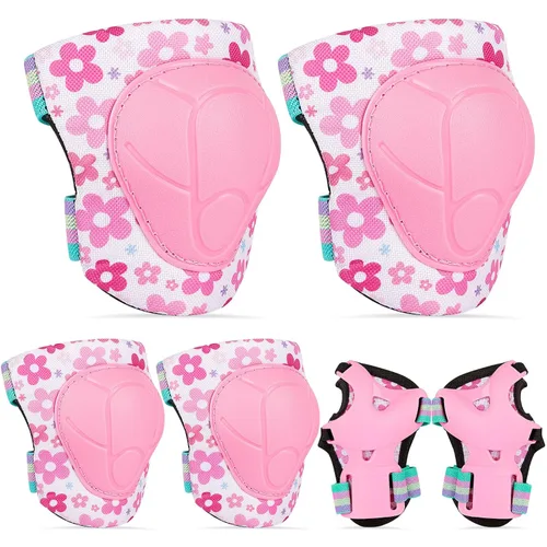 Miniatura 8 de FIODAY Rodilleras para niños, conjunto de equipo de protección ajustables para niños, rodilleras y coderas con protector de muñeca para niñas