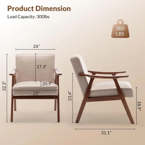 Miniatura 3 de Rovibek Silla decorativa tapizada con brazos, sillas decorativas modernas de mediados de siglo con marco de madera, sillas tapizadas con espuma