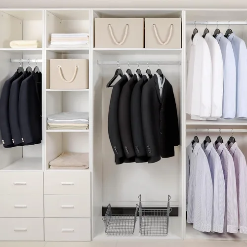 Miniatura 6 de TOPIA HANGER Perchas de madera para abrigos, paquete de 30 perchas de madera negra con barra antideslizante para pantalones, gancho giratorio