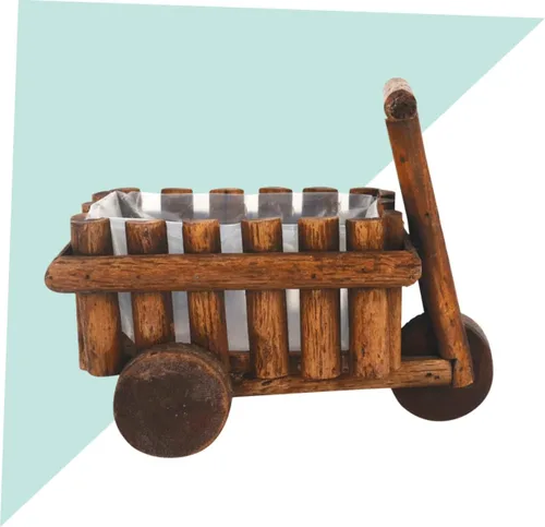 Miniatura 6 de GANAZONO Maceta de madera hecha a mano con diseño de carrito para el hogar y la oficina, contenedor multifuncional para plantas