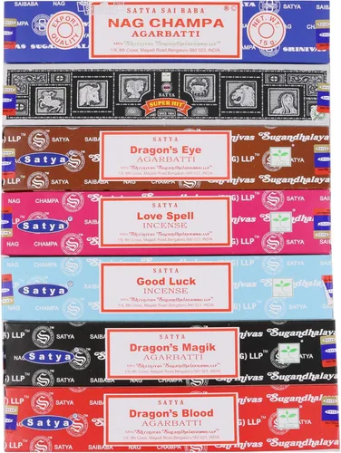 Miniatura 11 de Satya - Juego de regalo de incienso Nag Champa, éxito super, sangre de dragón, sándalo, pachulí, lavanda, vibraciones positivas, 15 g