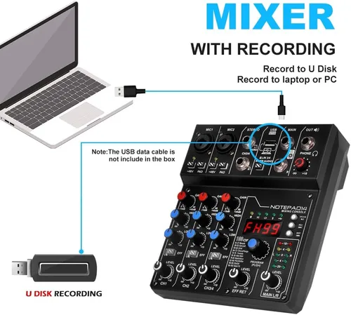 Miniatura 4 de AD14 Mezclador de audio profesional Placa de sonido Interfaz Sistema de consola 4 canales USB digital Bluetooth MP3 Entrada de computadora 48V