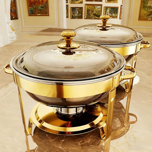 Miniatura 9 de Platos de roce para buffet, paquete de 4 platos redondos de acero inoxidable de 5 cuartos de galón para fiestas en casa, reuniones de Navidad
