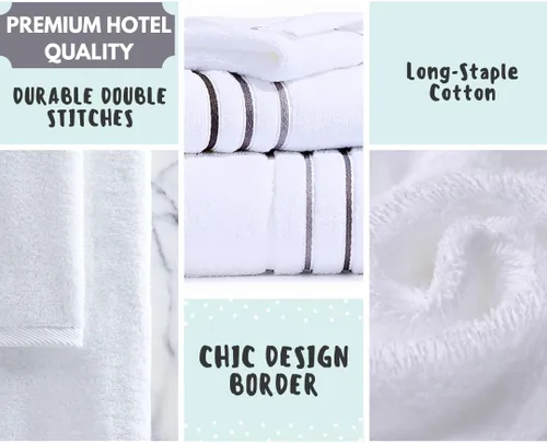 Miniatura 4 de Juego de toallas de baño, toalla blanca para baño, calidad de hotel y spa de lujo, 100% algodón. Incluye 2 toallas de baño grandes, 2 toallas