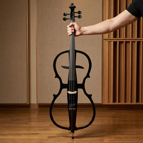 Miniatura 9 de Violonchelo eléctrico 4/4 de tamaño completo con bolsa ligera para violonchelo, auriculares, arco, puente, colofonia, violonchelo para adultos