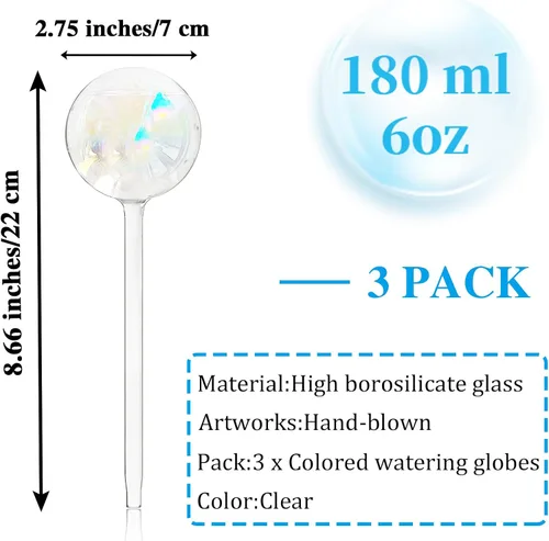 Miniatura 2 de Pynqdfu 2 globos de riego de plantas, dispositivos de riego de vidrio degradado de arco iris, accesorios de plantas de riego automático