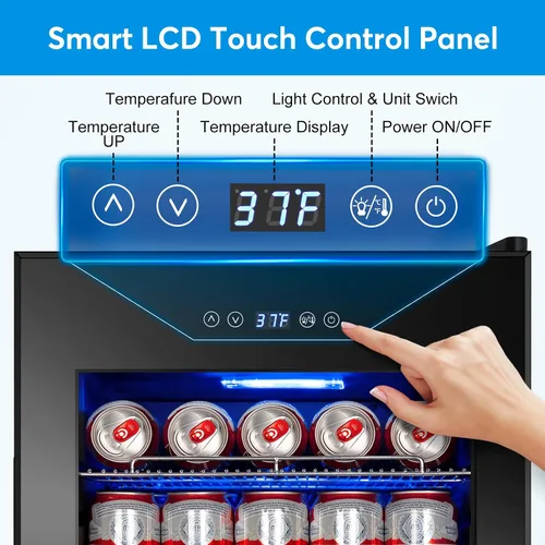 Miniatura 9 de Refrigerador de bebidas de 17 pulgadas de ancho – Enfriador de bebidas para 126 latas con puerta de vidrio Mini refrigerador de cerveza