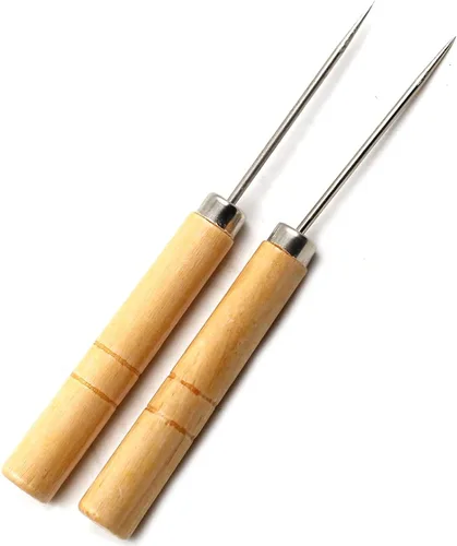 Chiloskit 2 piezas de 5 pulgadas mango de madera punzón punzón herramienta de perforación para cuero o papel (mango recto)