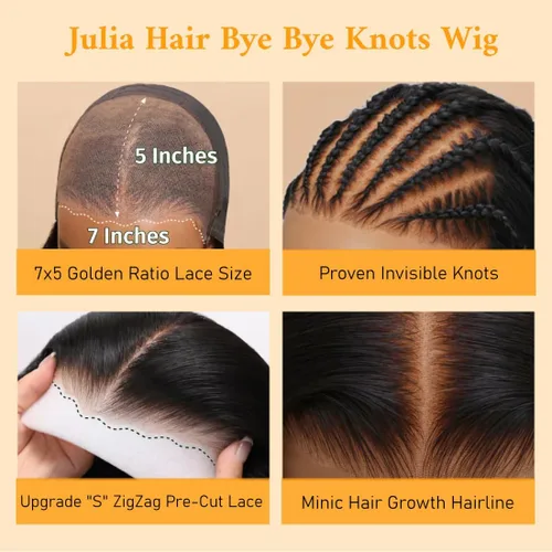 Miniatura 5 de Julia Hair Peluca Bob Recta Yaki Ligera de 10 Pulgadas 100% Cabello Humano Sin Pegamento Bye Bye Knots Encaje HD 7x5 Precortada Despuntada Peluca