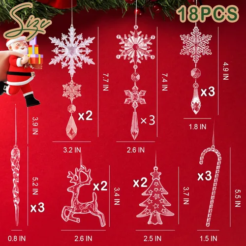 Miniatura 3 de Geegoods 18 adornos de Navidad, copos de nieve, decoraciones colgantes de cristal acrílico de Navidad, decoraciones de cristal de carámbano