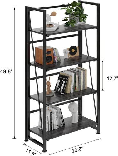 Miniatura 3 de BHG Estantería plegable multifuncional vintage, soporte para plantas sin montaje, estantes de almacenamiento para oficina en casa (gris, 4 niveles)