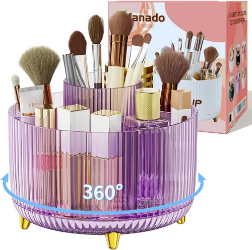 Miniatura 9 de Organizador de maquillaje giratorio transparente para tocador, organizador de brochas de maquillaje de 360° con 5 compartimentos, almacenamiento