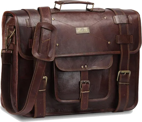 Bolso de mensajero de cuero de grano completo para hombres Bolsa de cuero para computadora portátil para hombres, maletín de cuero genuino bolsa de