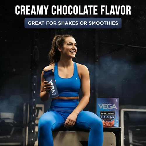 Miniatura 5 de Vega Protein + Recovery - 30 g de proteína vegetal por porción, chocolate, 12 sobres de 1.6 oz, 5 g de BCAA, probióticos, certificado NSF