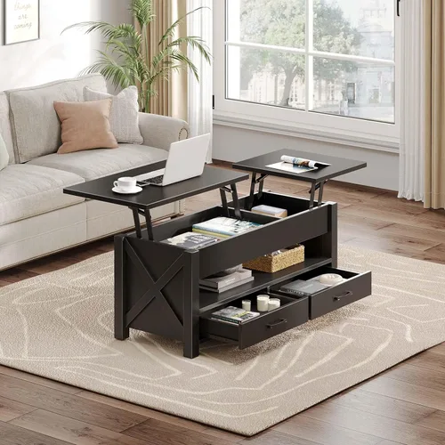 Miniatura 6 de Seventable - Mesa auxiliar, mesa de centro con elevación de 47.2 pulgadas con 2 cajones de almacenamiento y compartimento oculto, soporte de granja