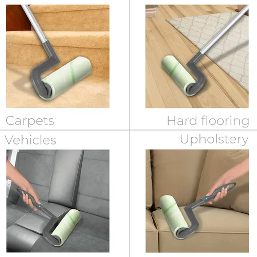 Miniatura 7 de Smart Design Rodillo de pelusa grande con mango ergonómico, tubos de aluminio, incluye hojas adhesivas, para limpieza, alfombras, automóviles, ropa
