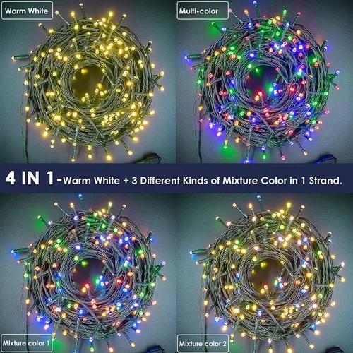 Miniatura 4 de XUNXMAS Luces de Navidad con 300 luces LED de 108 pies que cambian de color con blanco cálido y multicolor, 11 modos, impermeable, conectable, tira