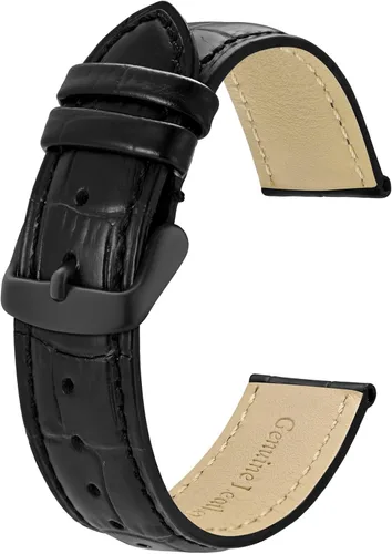 BISONSTRAP Correas de reloj, correas de reloj de piel con relieve de cocodrilo, ancho de la correa 0.709 in, 0.787 in, 0.866 in, 0.945 in