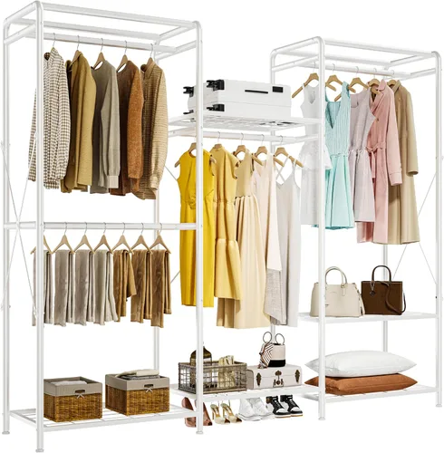 Miniatura 10 de JOISCOPE Perchero de alambre para ropa, carga máxima de 900 libras, perchero resistente para colgar ropa, organizador de armario grande con 4