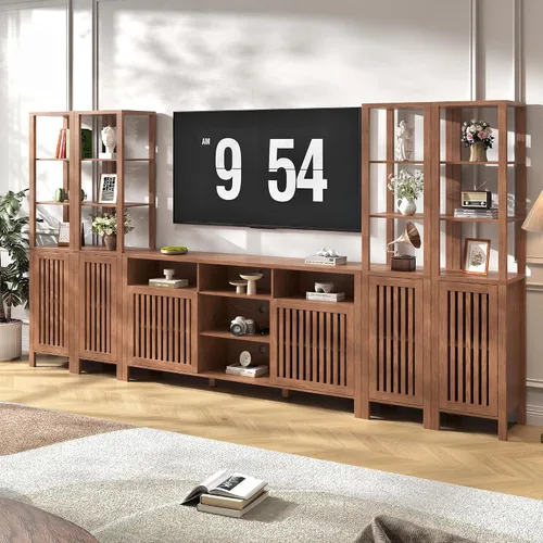 Miniatura 9 de BVIUNTWO Soporte de TV de granja para televisores de 70 pulgadas, centro de entretenimiento con estanterías, consola multimedia de 4 puertas