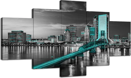 Miniatura 32 de Cawpom Arte de pared de Los Ángeles en blanco y negro, cuadro decorativo para pared, diseño de horizonte de Los Ángeles, póster de palmera, marco