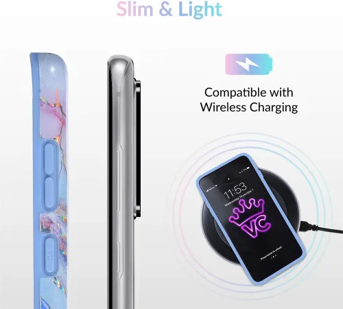 Miniatura 5 de VELVET CAVIAR Funda compatible con Samsung Galaxy S20 Marble – Lindas fundas protectoras para mujeres y niñas (holográfico rosa azul)